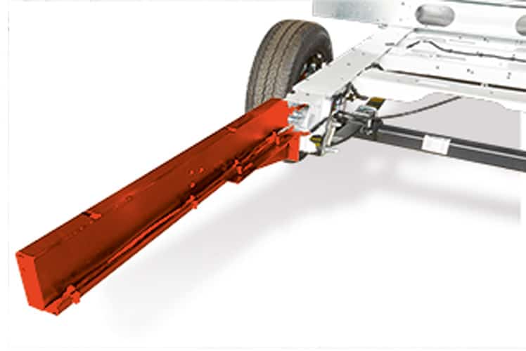 Image en 3D d'une rallonge de châssis à l'arrière d'un camping-car.