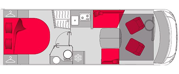 Plan de coupe vue du dessus du camping-car Pilote G720FC