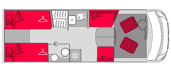 Plan de coupe vue du dessus du camping-car Pilote G720FGJ