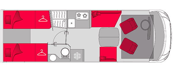 Plan de coupe vue du dessus du camping-car intégral Pilote G740FGJ