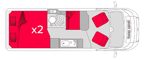 Plan de coupe vue du dessus du fourgon aménagé Pilote V630S